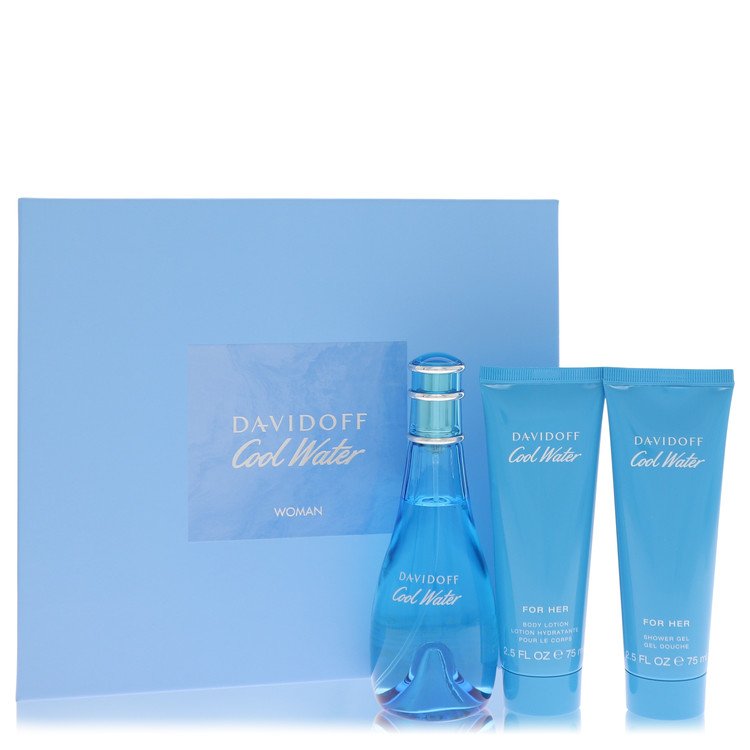 Cool Water by Davidoff For Women - Gift Set -- 3.4 oz Eau De Toilette Spray + 2.5 oz Body Lotion + 2.5 oz Shower Gel